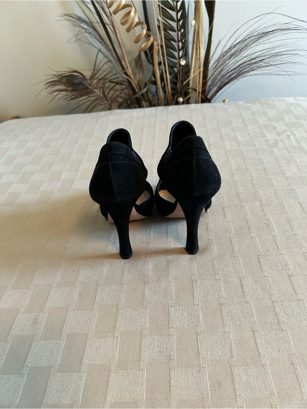 Prada Suede Cut Out Peep Toe Heeled Booties - Picture 7 of 15